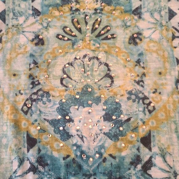 Time And True Top Boho Print Rhinestones Short Sleeves Lightweight Women… - Picture 10 of 11